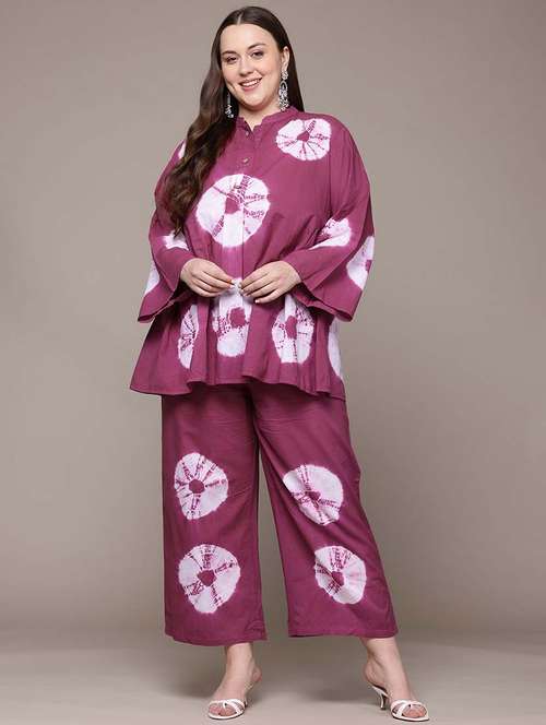 women plus size tie & dye mandarin neck co-ords set - 21648699 -  Standard Image - 0