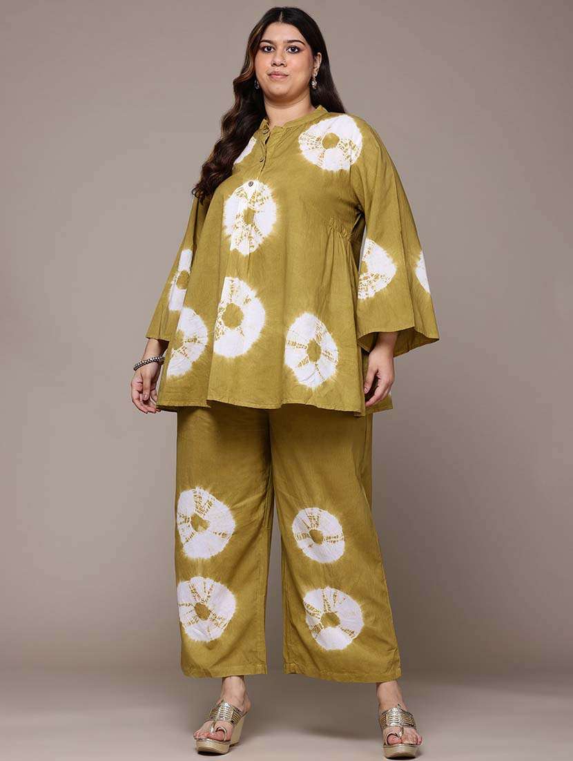 women tie & dye plus size mandarin neck co-ords set