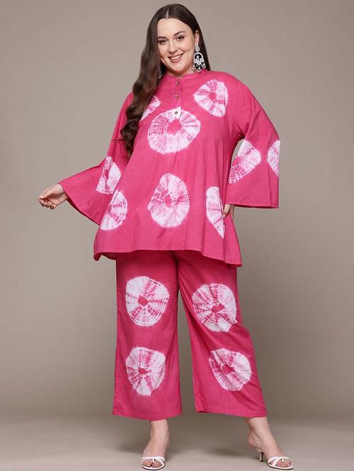women tie & dye plus size mandarin neck co-ords set - 21648703 -  Standard Image - 0