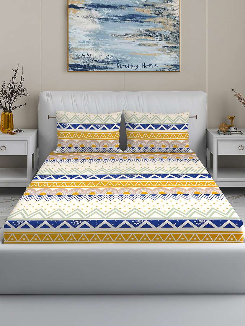 quirky home fantasy premium cotton blend 180 tc king flat double wrinklefree bedsheet with 2 pillow covers