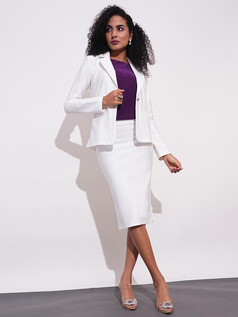 globus women off white stretchable high-rise back slit midi workwear pencil skirt - 21648733 - Standard Image - 4