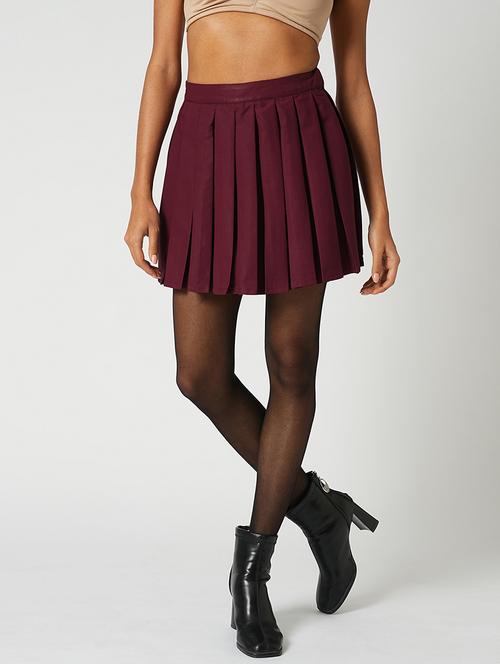 globus women maroon high-rise korean pleated mini peplum tennis skirt - 21648734 -  Standard Image - 0