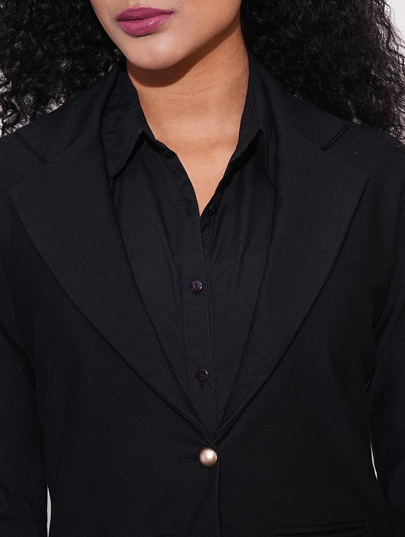 globus women black notch lapel long sleeves stretchable curved hem open front workwear blazer jacket - 21648764 - Standard Image - 4