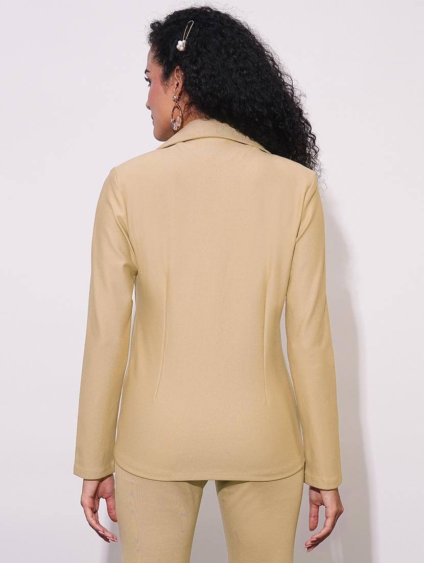 globus women camel notch lapel long sleeves stretchable curved hem open front workwear blazer jacket - 21648766 -  Standard Image - 1