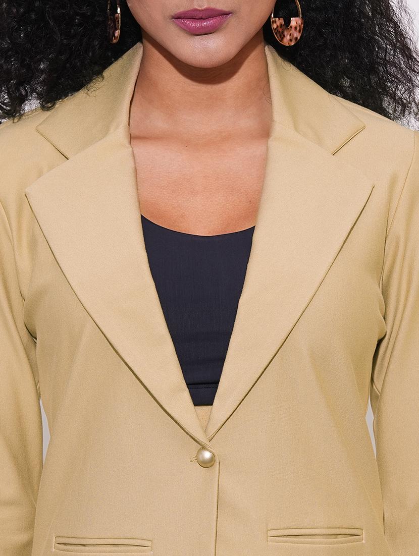 globus women camel notch lapel long sleeves stretchable curved hem open front workwear blazer jacket - 21648766 - Standard Image - 4