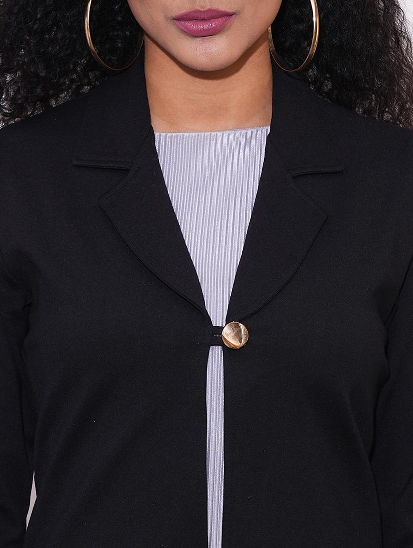 globus women black notch lapel long sleeves stretchable straight hem open front workwear blazer jacket - 21648768 - Standard Image - 4
