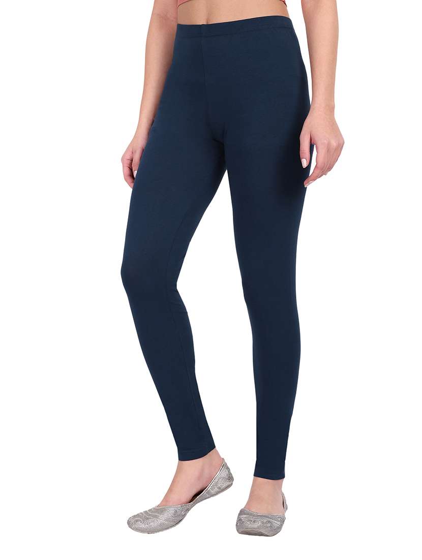 women plain mid rise ankle length leggings - 21648836 - Standard Image - 1