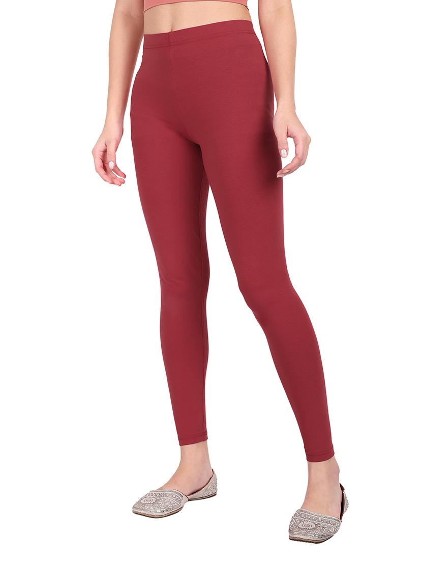 women plain mid rise ankle length leggings - 21648847 - Standard Image - 1