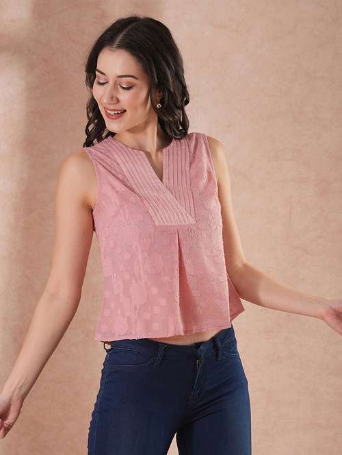 globus women pink self-design floral print v-neck party top - 21648885 - Standard Image - 0