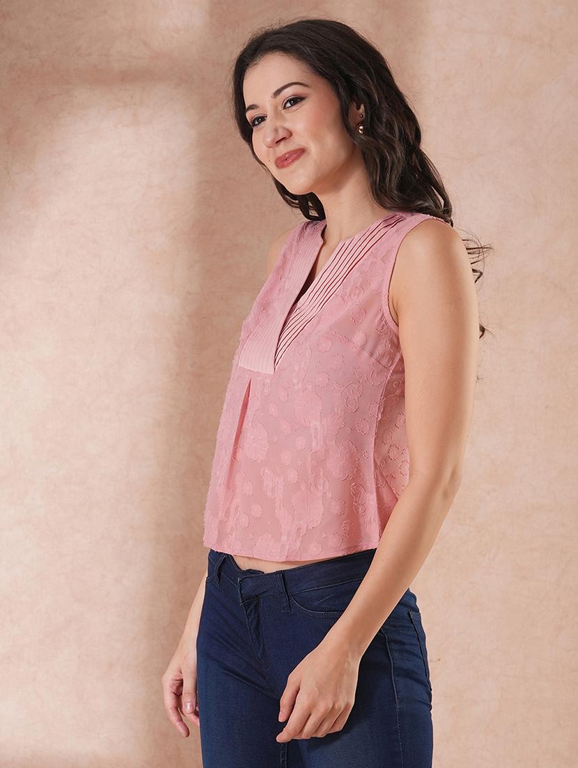 globus women pink self-design floral print v-neck party top - 21648885 - Standard Image - 1
