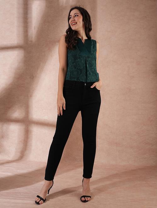 globus women green self-design floral print v-neck party top - 21648886 - Standard Image - 0