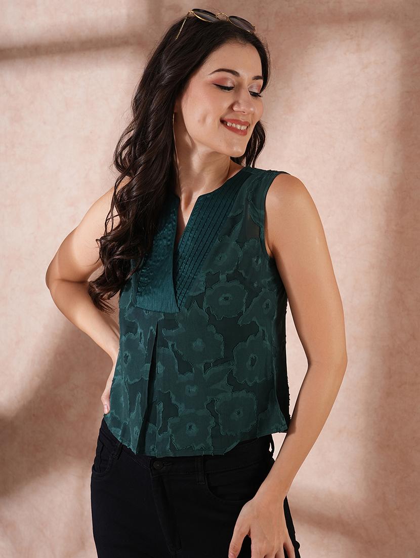 globus women green self-design floral print v-neck party top - 21648886 - Standard Image - 4