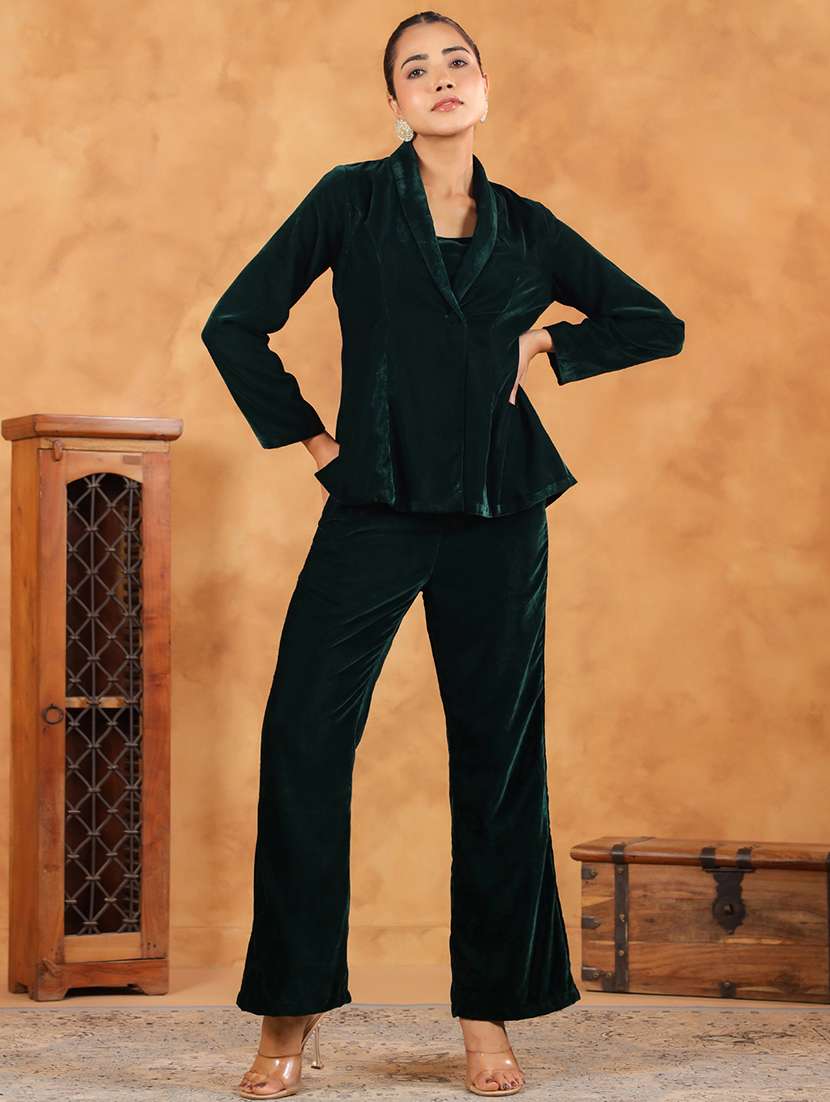 women green solid jacket and trouser co-ords set - 21648917 -  Standard Image - 1