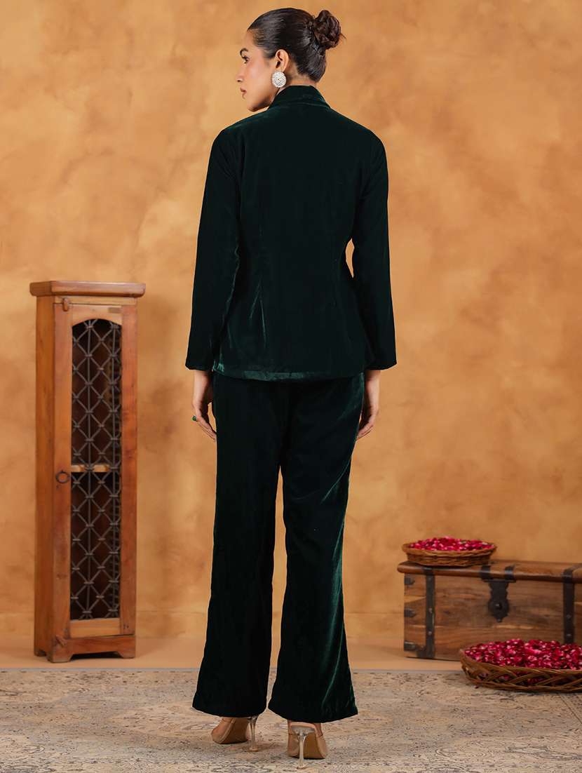 women green solid jacket and trouser co-ords set - 21648917 -  Standard Image - 4