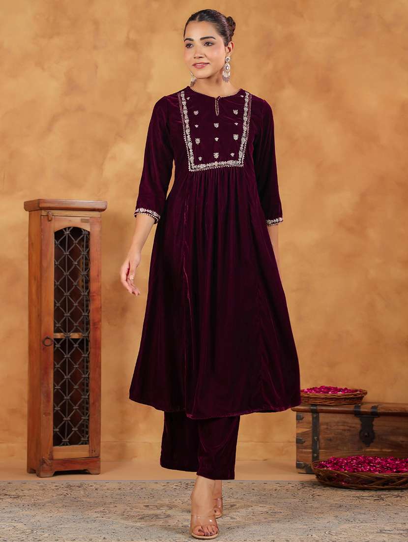 women purple embroidered kurta pant set - 21648918 - Standard Image - 1