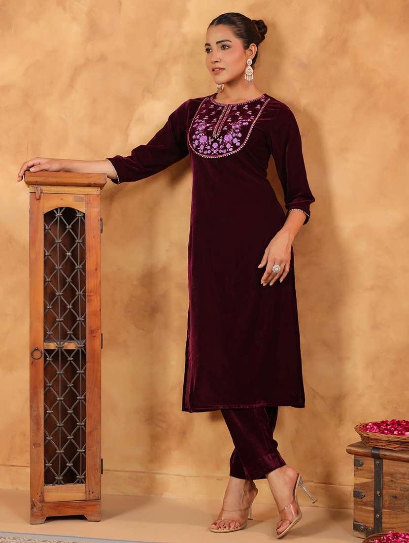 women purple embroidered kurta pant set - 21648921 -  Standard Image - 1