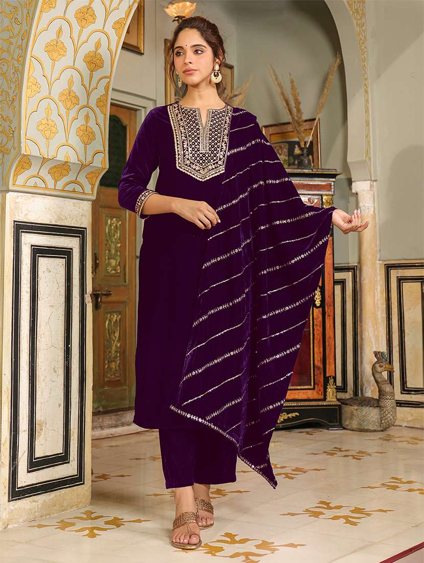 women embroidered kurta pant set with duaptta