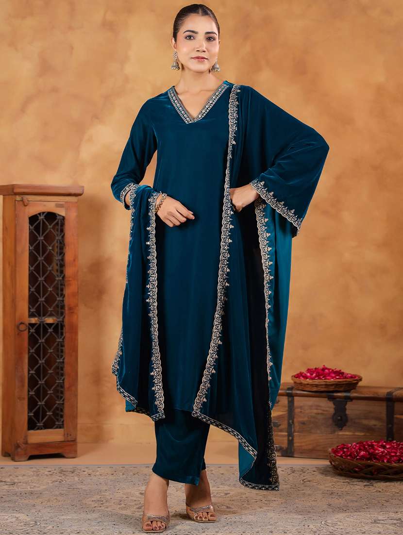 women embroidered kurta pant set with duaptta