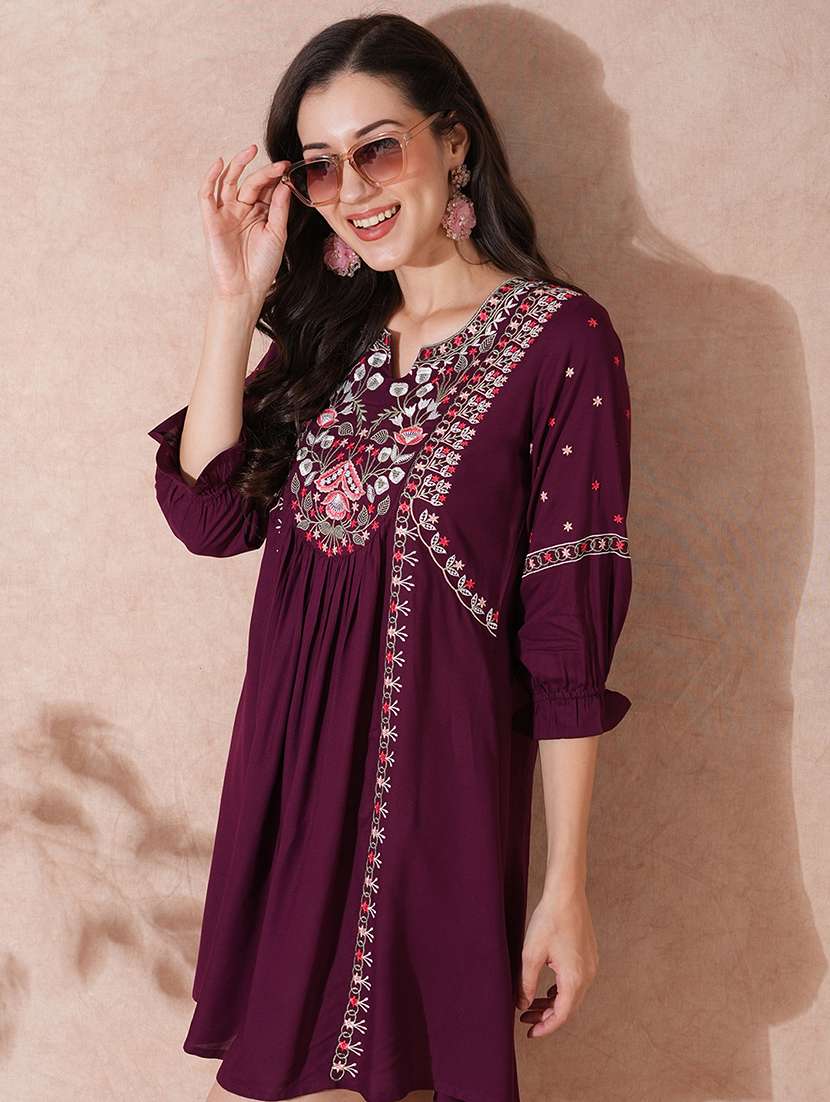 women purple embroidered a-line ethnic dress - 21649152 -  Standard Image - 1