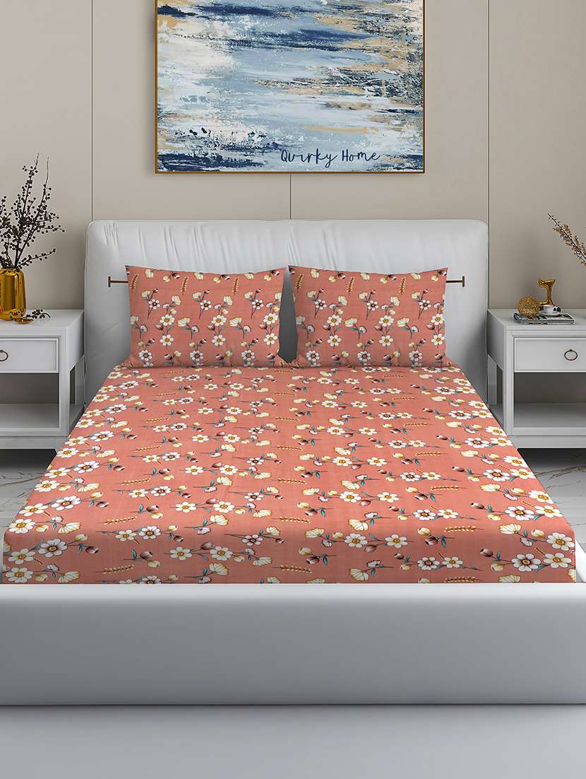 quirky home fantasy premium cotton blend 180 tc queen fitted double wrinklefree bedsheet with 2 pillow covers