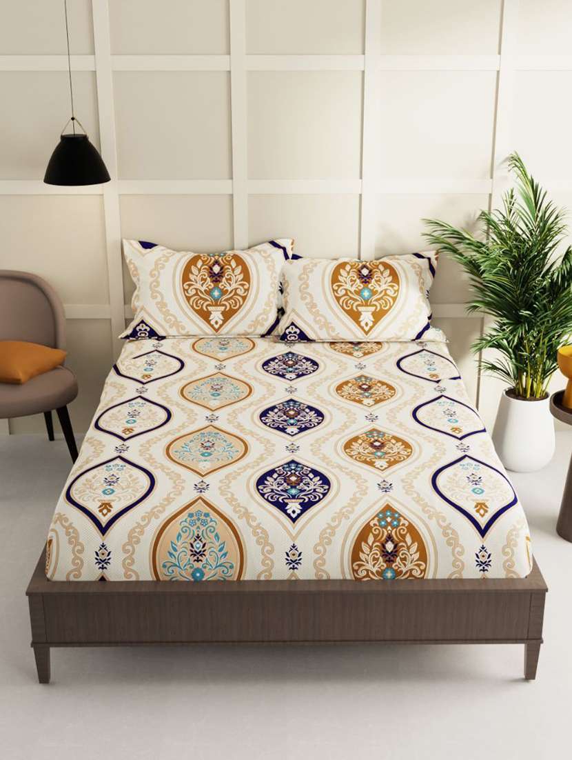 quirky home fantasy premium cotton blend 180 tc queen fitted double wrinklefree bedsheet with 2 pillow covers