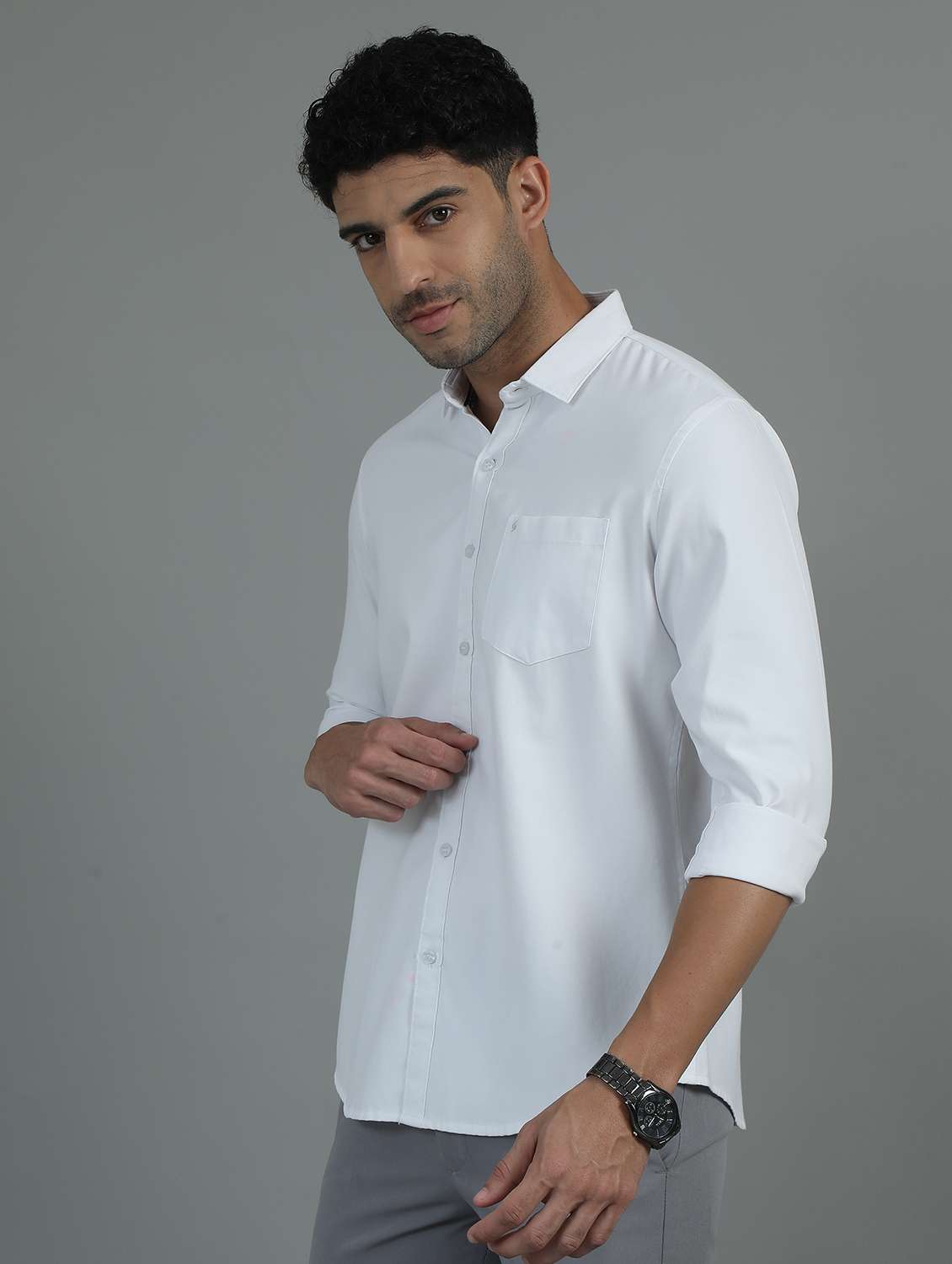 men long sleeves solid casual shirt - 21649377 -  Standard Image - 1
