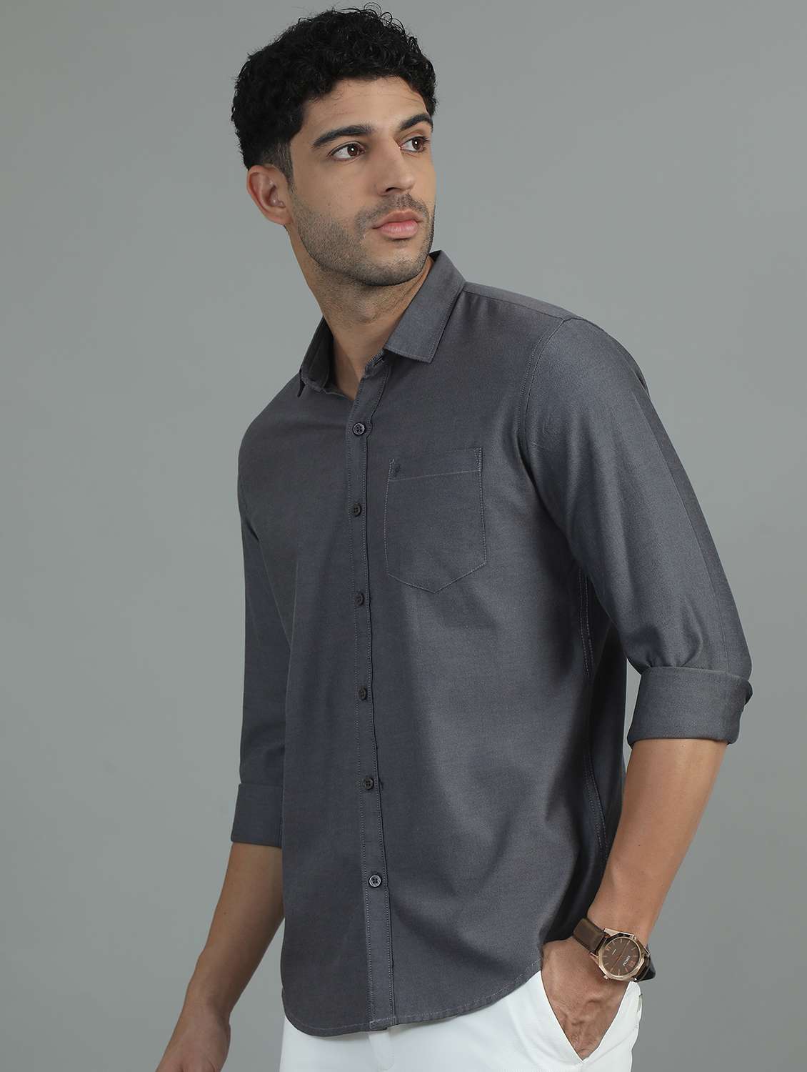 men long sleeves solid casual shirt - 21649378 -  Standard Image - 1