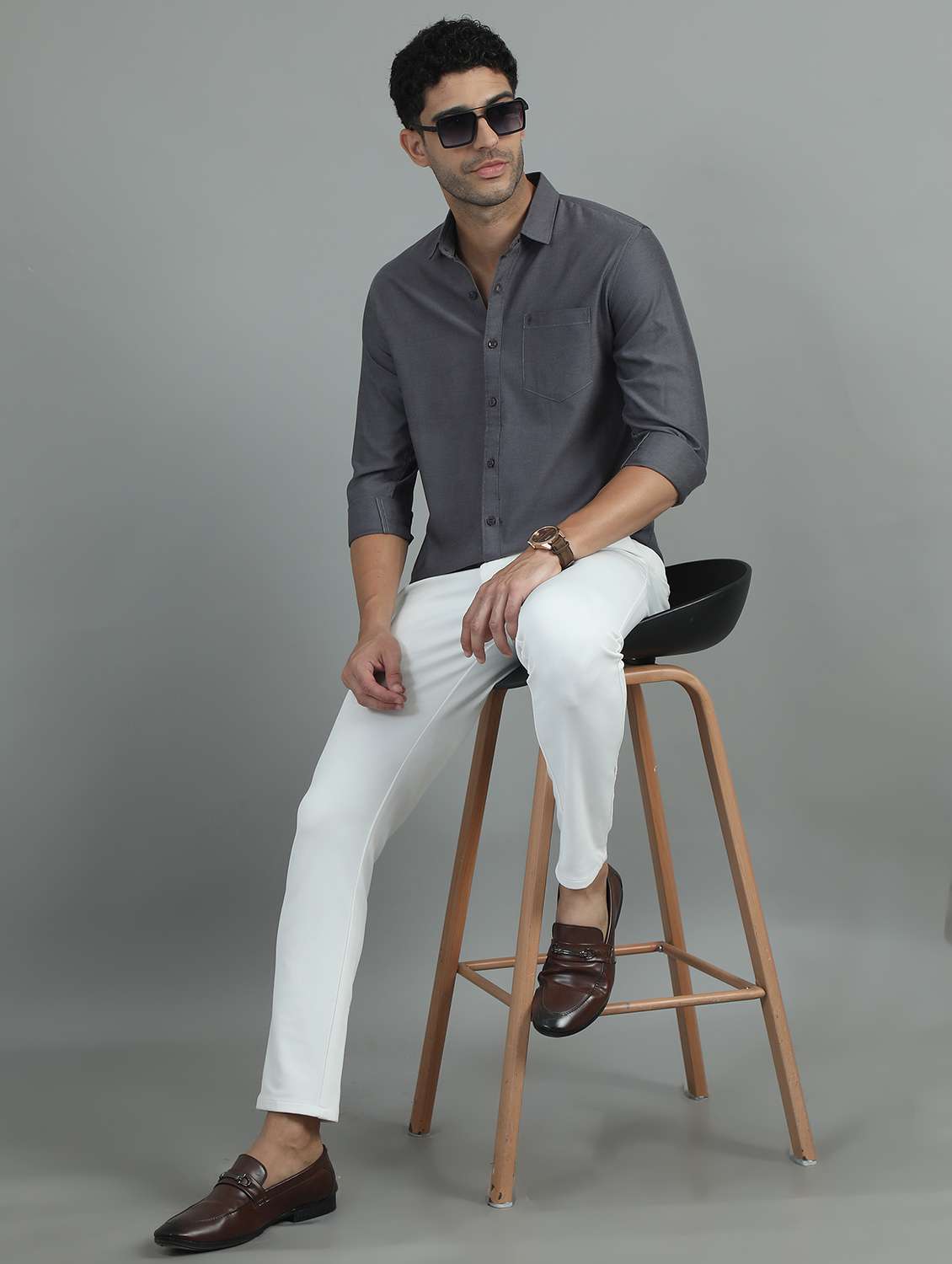 men long sleeves solid casual shirt - 21649378 -  Standard Image - 4