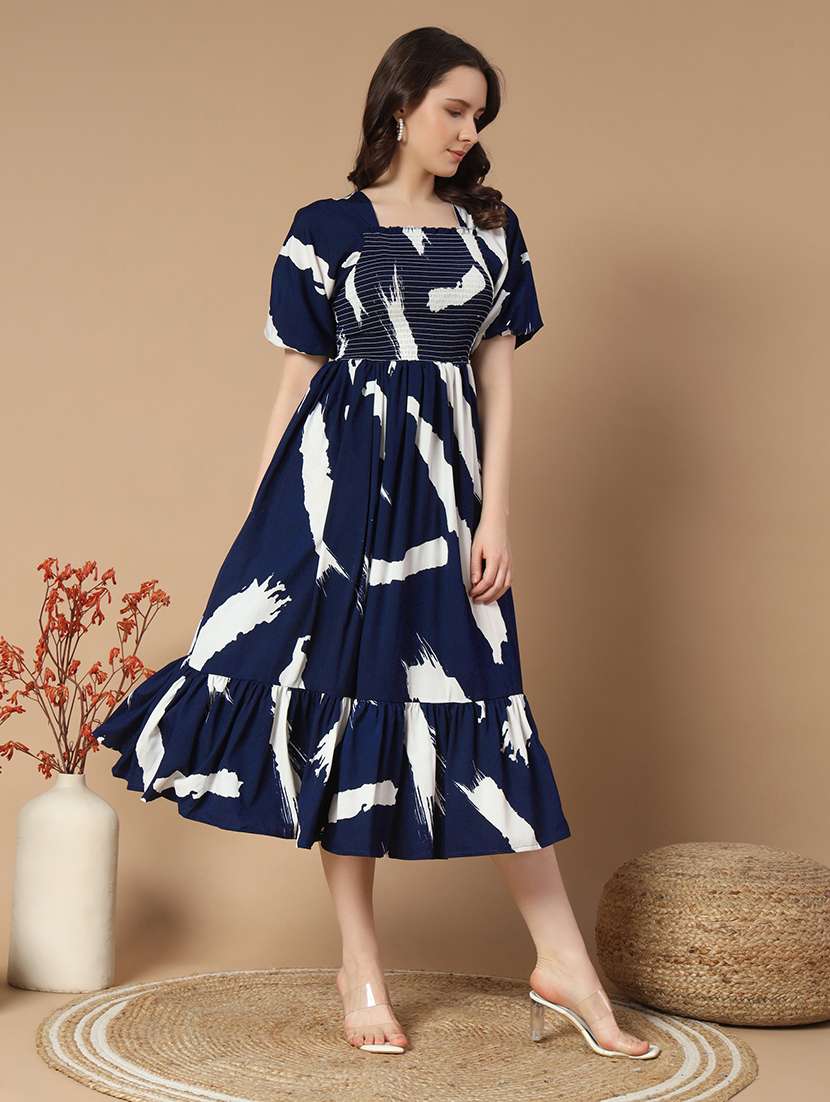 women printed square neck fit & flare dress - 21649419 -  Standard Image - 1