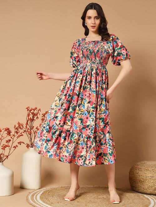 women floral square neck fit & flare dress - 21649446 -  Standard Image - 0