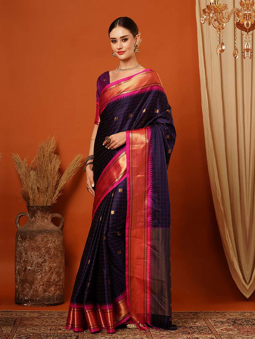 women checkered dharmavaram saree - 21649470 -  Standard Image - 1