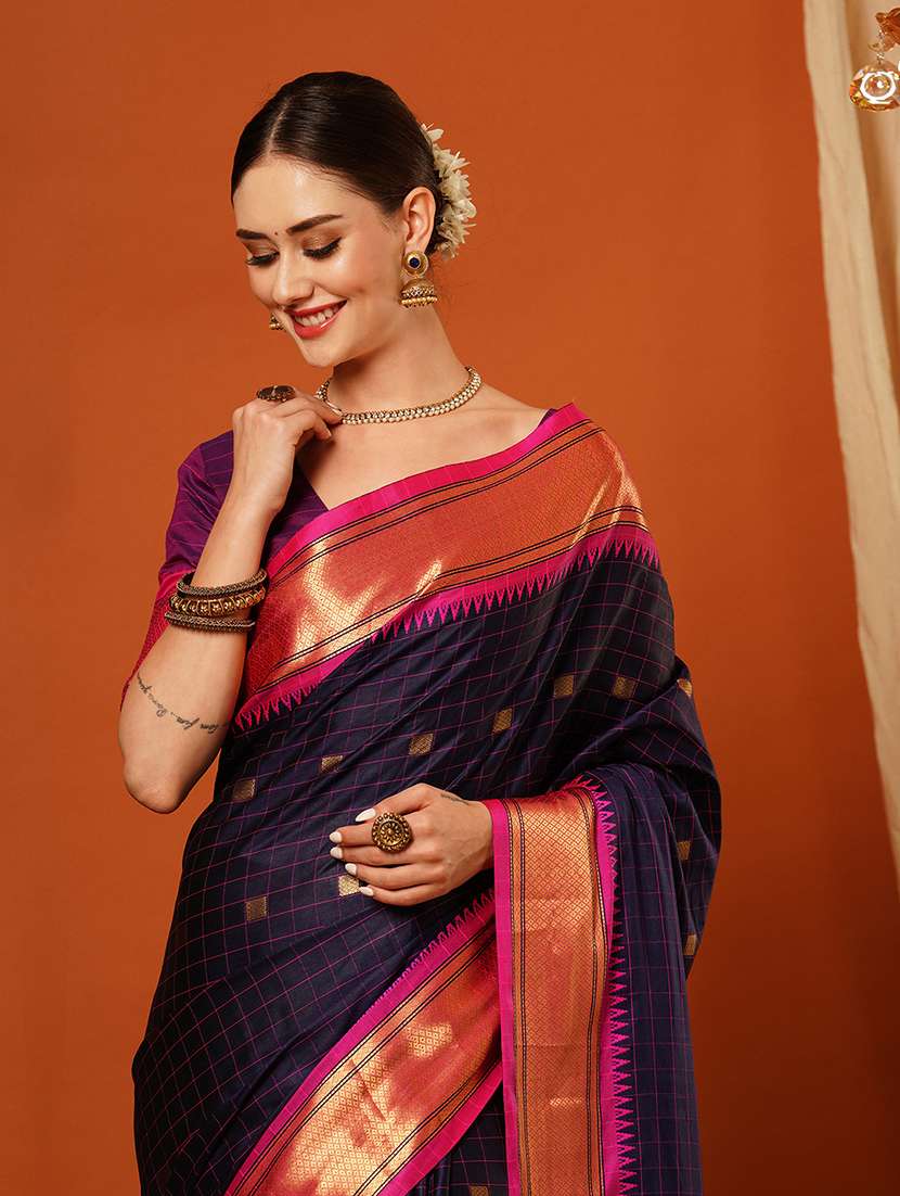 women checkered dharmavaram saree - 21649470 -  Standard Image - 4