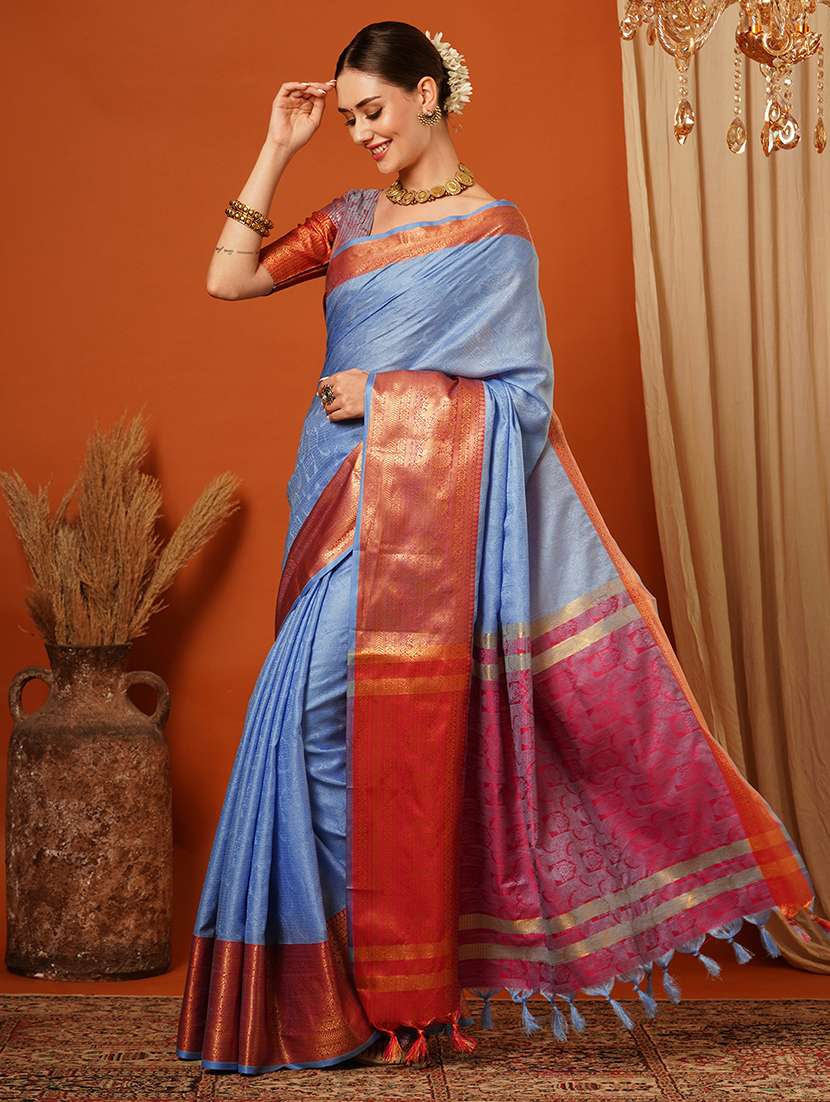 women solid bordered saree - 21649503 -  Standard Image - 1