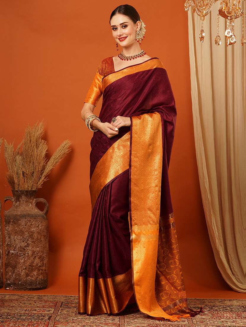 women solid bordered saree - 21649504 -  Standard Image - 1