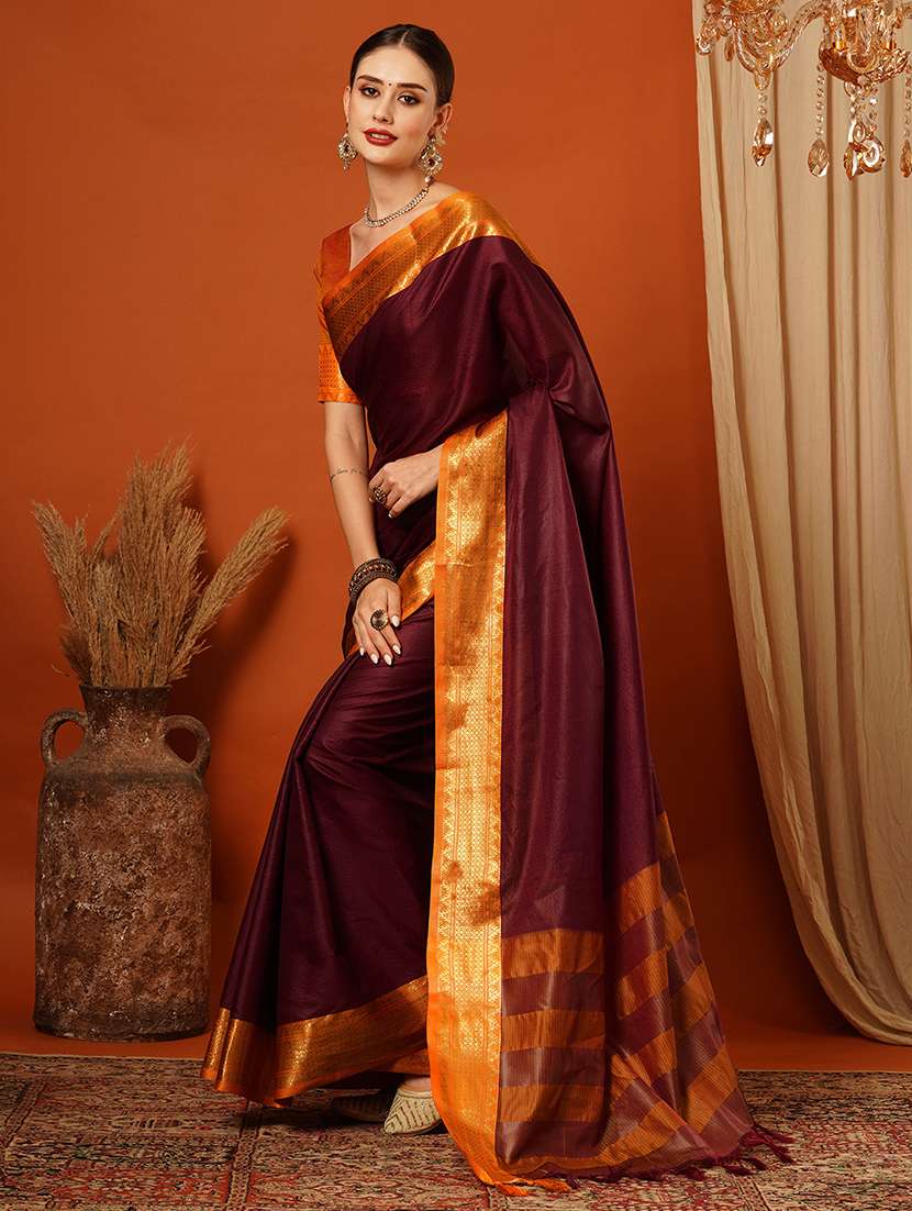 women solid bordered saree - 21649517 -  Standard Image - 1