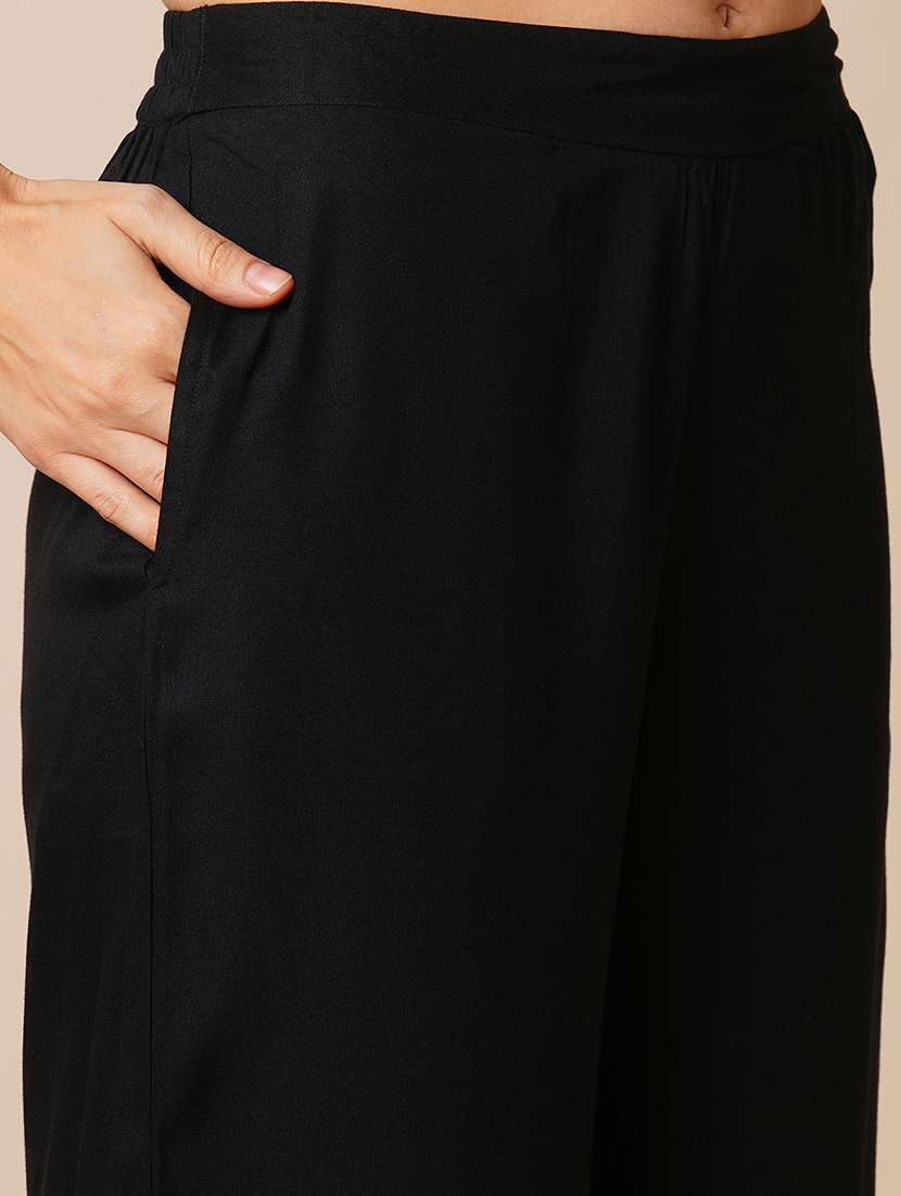 globus women black floral embroidered shirt collar top & ankle length pants fusion co-ord set - 21649569 -  Standard Image - 4