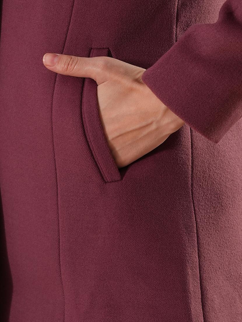 globus women mauve notched lapel long sleeves self design 2 pockets tailored fit winter wear pea coat - 21649600 - Standard Image - 4