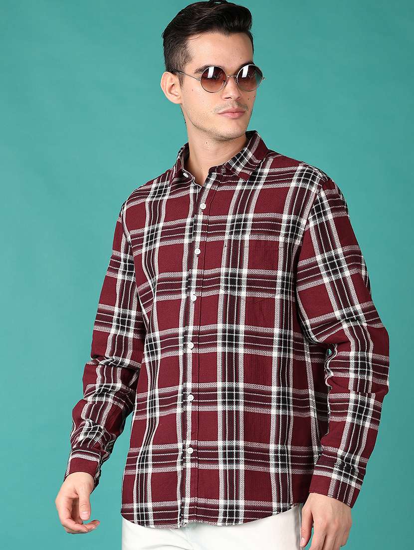 men maroon checks long sleeve casual shirt - 21649709 - Standard Image - 1