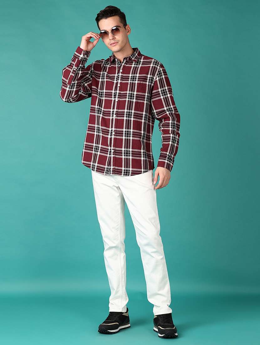 men maroon checks long sleeve casual shirt - 21649709 - Standard Image - 4