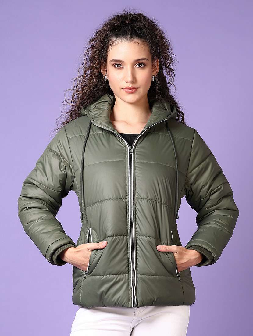 women solid long sleeves puffer jacket