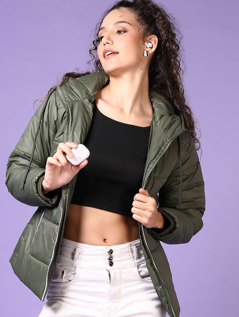 women solid long sleeves puffer jacket - 21649755 -  Standard Image - 1