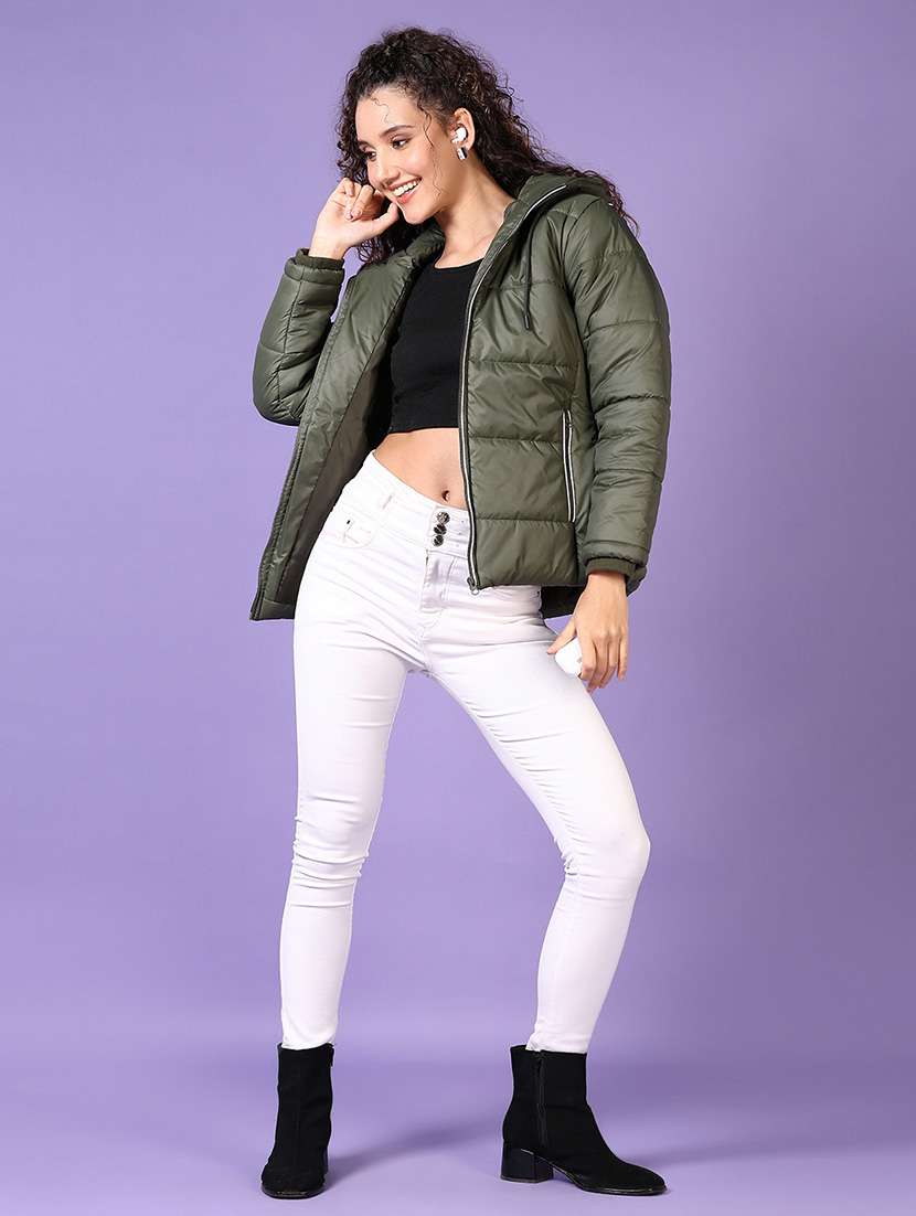 women solid long sleeves puffer jacket - 21649755 -  Standard Image - 4