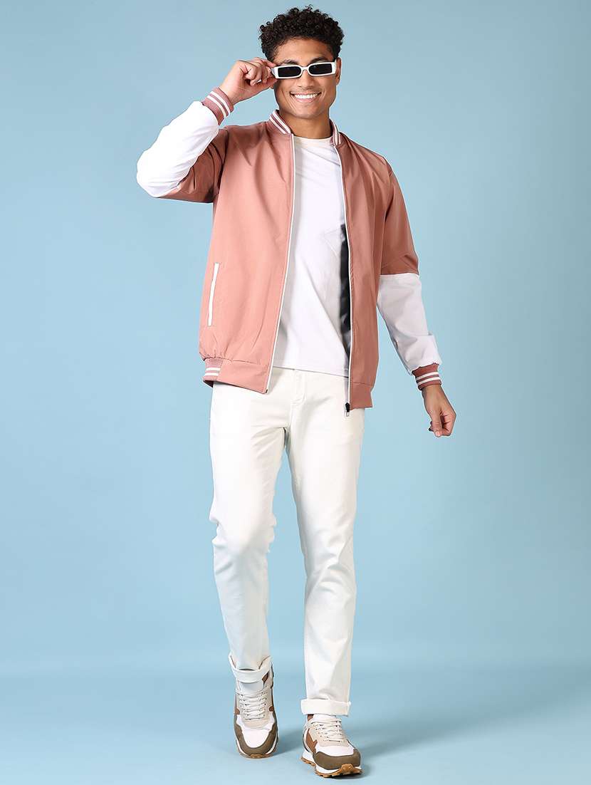 men peach solid long sleeve varsity jacket - 21649756 -  Standard Image - 4