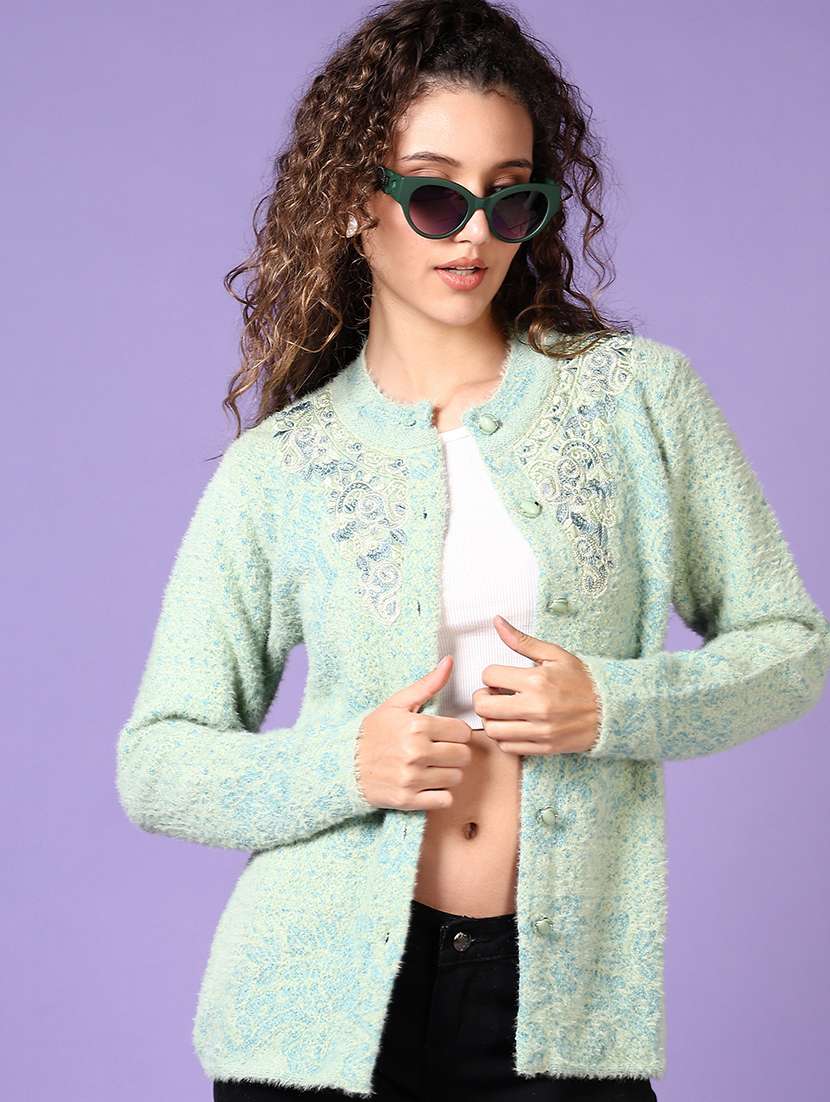 women self designed long sleeve cardigan - 21649778 -  Standard Image - 1
