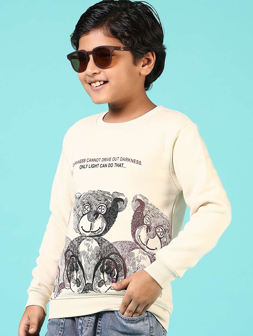 boys beige long sleeve front print sweatshirt