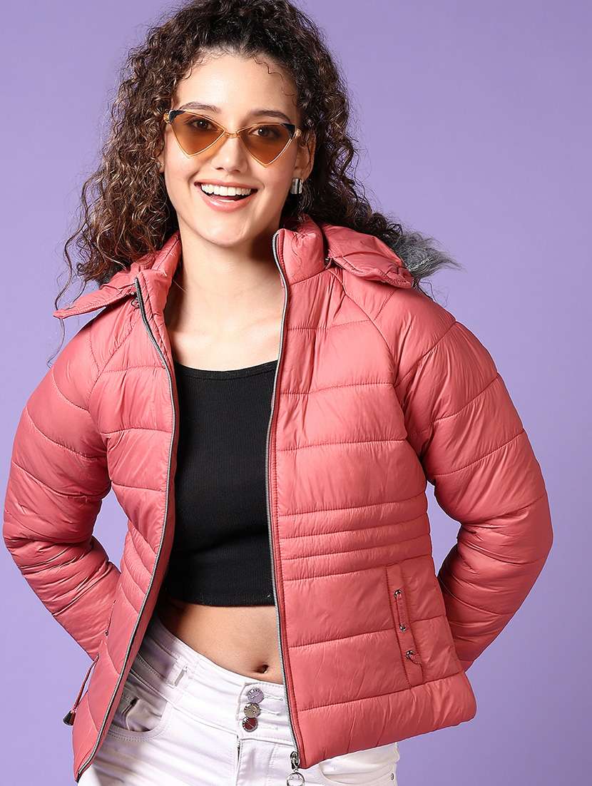 women solid long sleeves puffer jacket - 21649783 -  Standard Image - 1