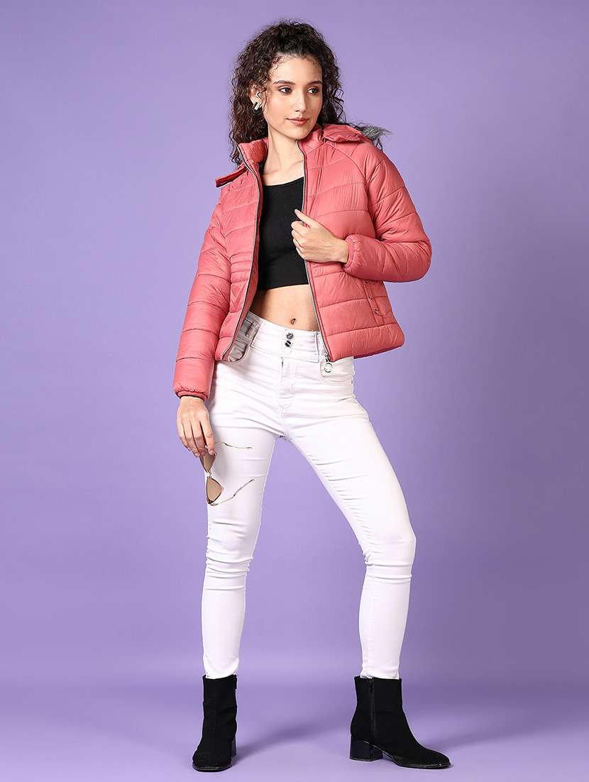 women solid long sleeves puffer jacket - 21649783 -  Standard Image - 4