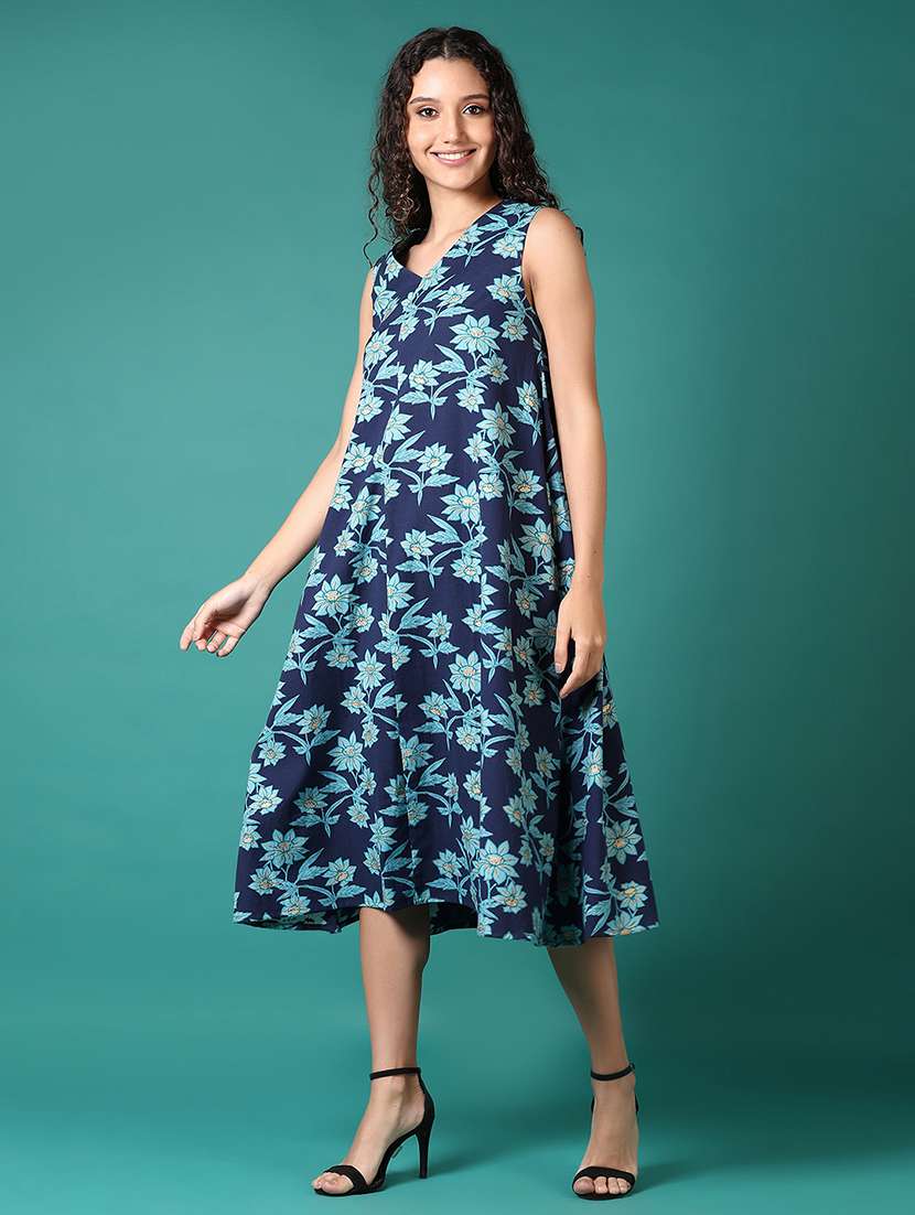 women printed sleeveless a-line dress - 21649788 -  Standard Image - 1