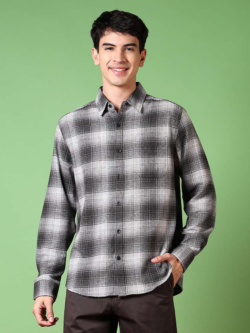 men checkered long sleeve casual shirt