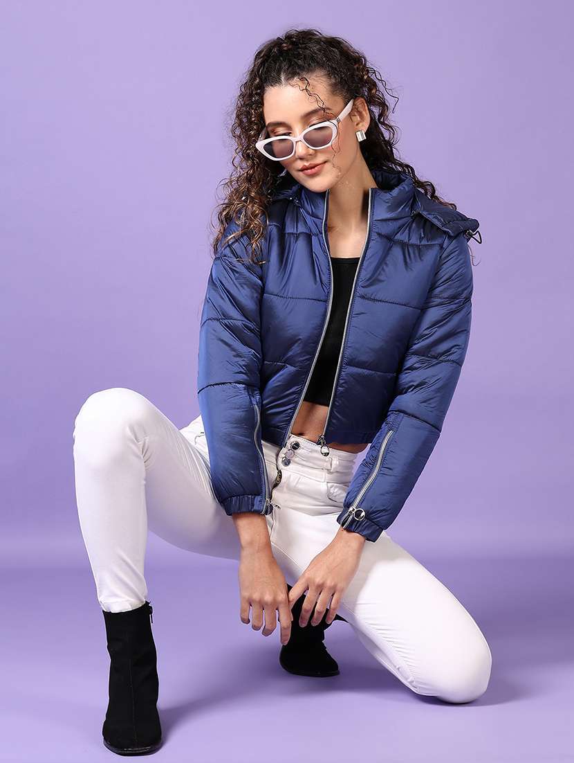 women solid long sleeve puffer jacket - 21649818 -  Standard Image - 1